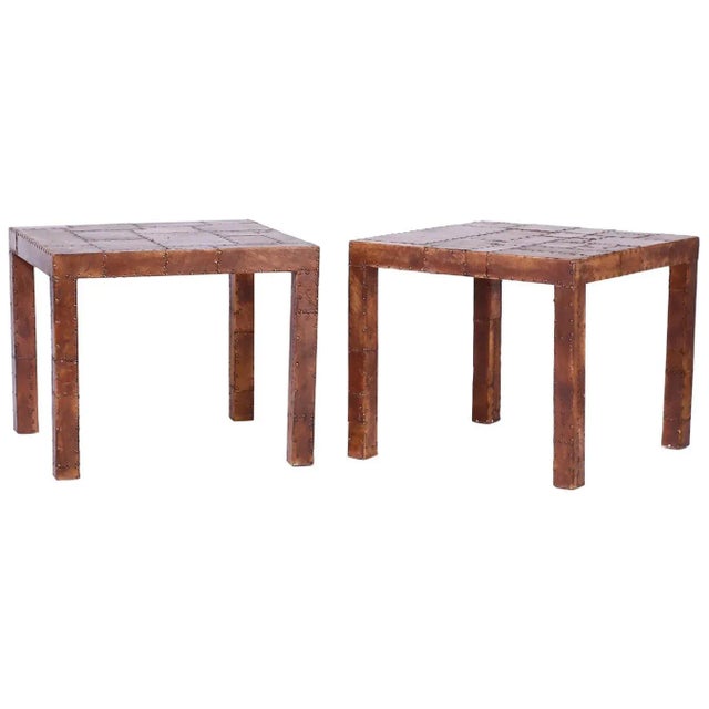 Midcentury Leather Clad Parson's Tables - A Pair For Sale - Image 10 of 10