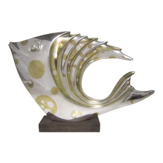 Mid 20th Century French Art Deco Silver and Parcel Gilt Bronze Fish Sculpture For Sale
