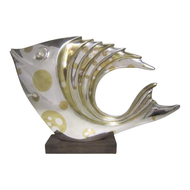 Mid 20th Century French Art Deco Silver and Parcel Gilt Bronze Fish Sculpture For Sale