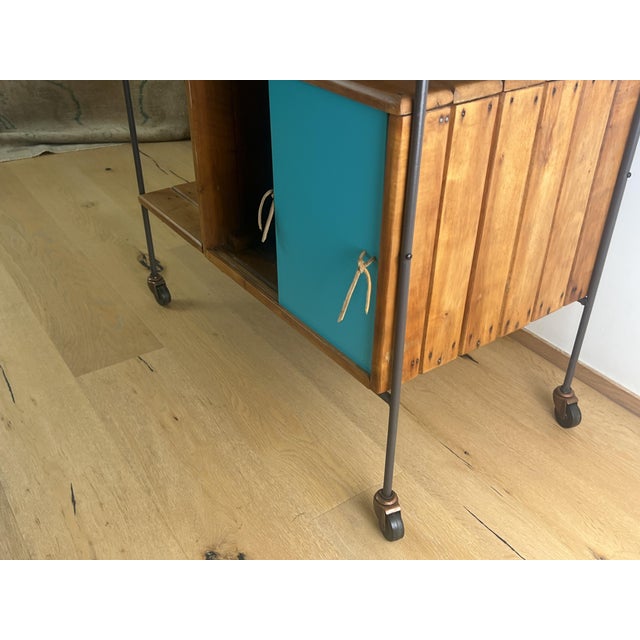 1950s Arthur Umanoff Bar Cart (Black / Teal Doors), Attributed For Sale - Image 10 of 15