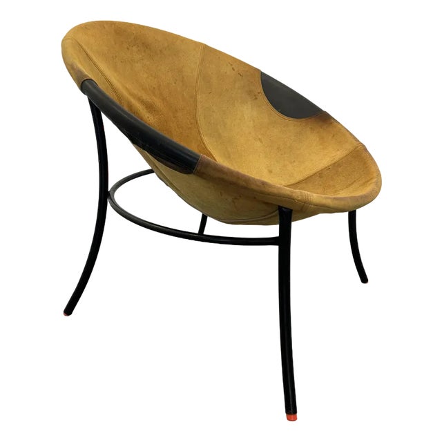 Italian Tan Suede and Black Leather Saucer Chair For Sale