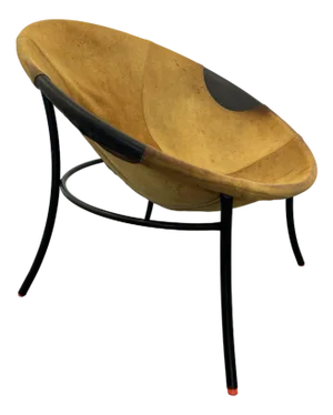 Italian Tan Suede and Black Leather Saucer Chair