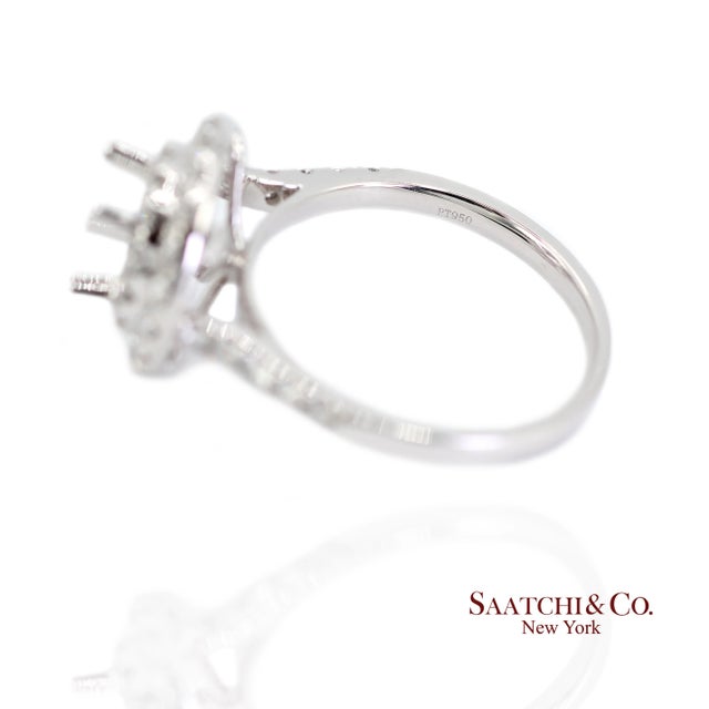 Metal Platinum (950) Natural Brilliant Diamond Semi Mount Ring Size 6.5 For Sale - Image 7 of 9