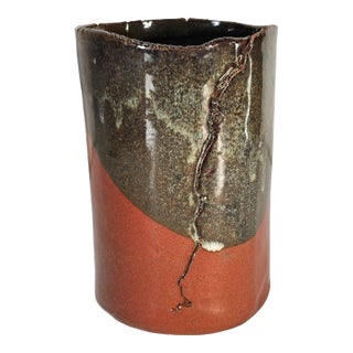 Studio Art Pottery Wabi Sabi Drip Ikebana Cylinder Vase For Sale