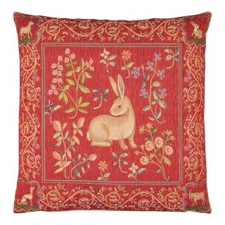 Medieval Rabbit Tapestry Cushion With Feather Filler - 46x46cm (18"x18") For Sale