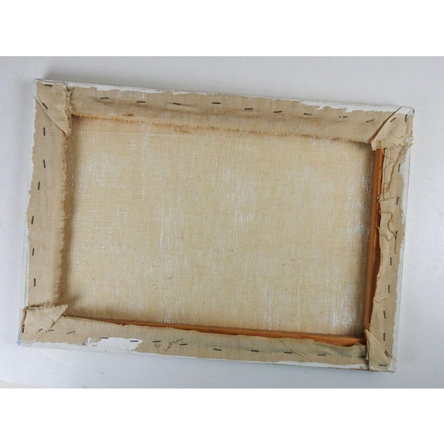 Late 20th century oil on canvas bold fauvist style painting of church ruin and graveyard headstones. Signed E Ludlow on...