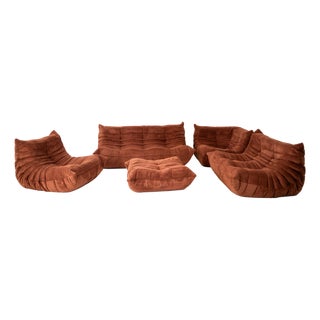 Togo Living Room Set in Velvet Blue by Michel Ducaroy for Ligne Roset, 1979, Set of 5 For Sale