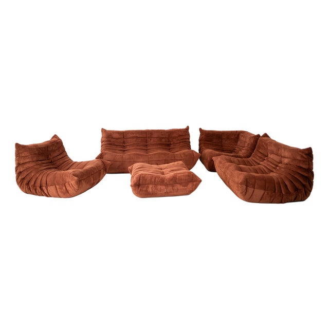 Togo Living Room Set in Velvet Blue by Michel Ducaroy for Ligne Roset, 1979, Set of 5 For Sale