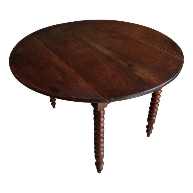 Antique French Walnut Drop-Leaf Round Table, 1890s For Sale