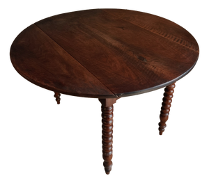 Antique French Walnut Drop-Leaf Round Table, 1890s