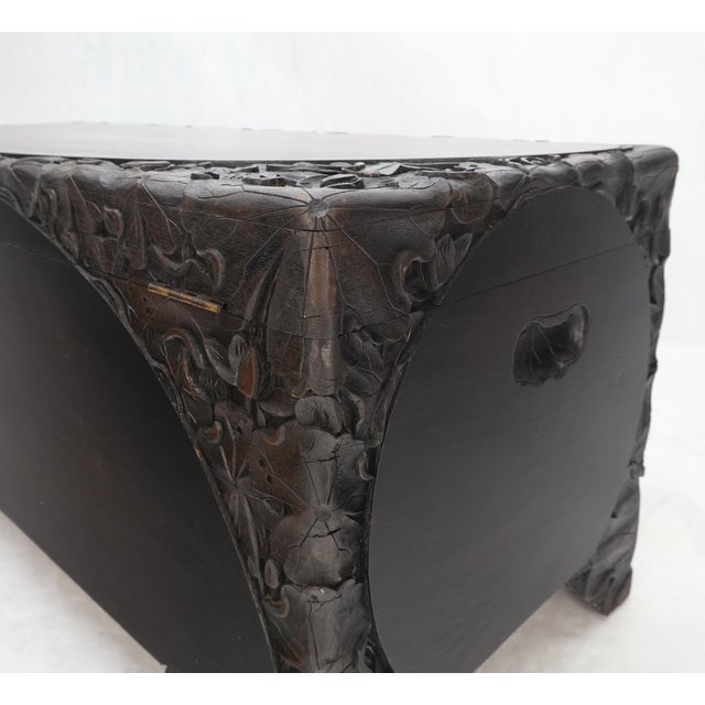 Black Ebonized Carved Teak Cedar Lined Brass Latch c. 1920s Trunk Hope Chest CLEAN! For Sale - Image 8 of 18
