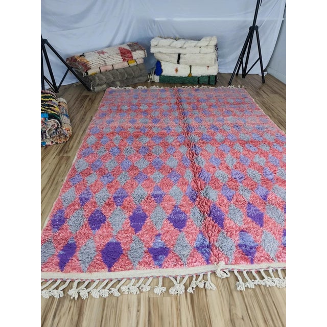 Pink Grey Purple Diamond Handwoven Wool Moroccan Rug For Sale - Image 11 of 13