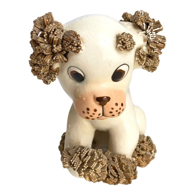 Vintage 1950s Spaghetti Puppy Statue Santa Barbara California Pottery Dog Figurine For Sale