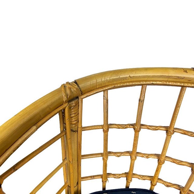 Mid-Century Modern Mid-Century English Bamboo Barrel Back Arm Chair With Upholstered Seat For Sale - Image 3 of 5