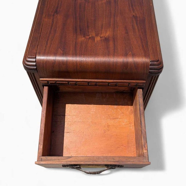 Wood 1930s Art Deco Waterfall Three-Drawer Nightstand For Sale - Image 7 of 14