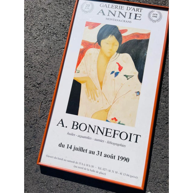 A. Bonnefuit 1990 gallery poster. In French. Framed in a red frame.