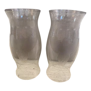 Glass Hurricanes With Eagles and Star Decoration -A Pair