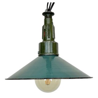Industrial Petrol Enamel Military Pendant Lamp with Cast Aluminium Top, 1960s For Sale
