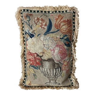 Antique 18th Century French Aubusson Floral Urn Tapestry Finished as a Pillow For Sale
