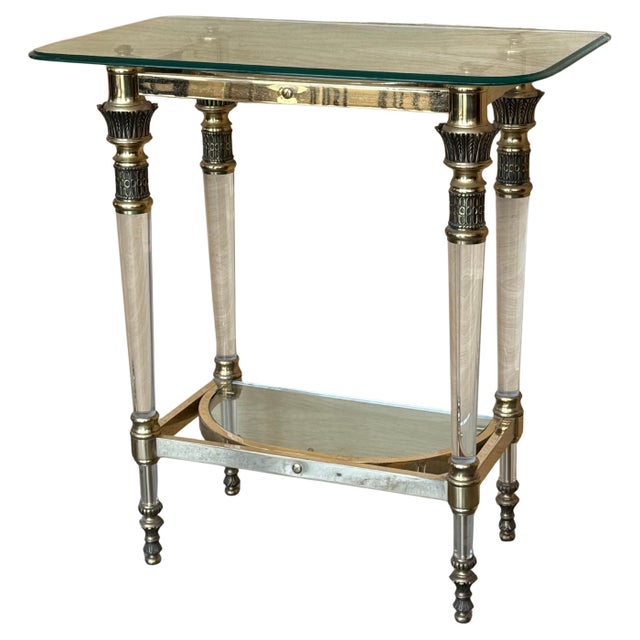 Late 20th Century Claude Dalle Style Narrow Console Table with Glass Top, Lucite and Bronze For Sale - Image 15 of 18