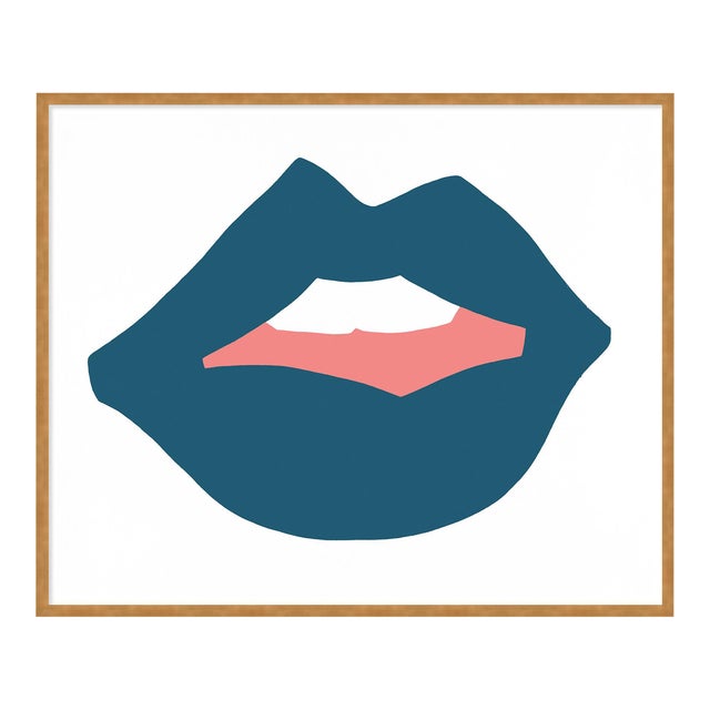 Kiss Me Aqua by Angela Chrusciaki Blehm in Gold Frame, Medium Art Print For Sale