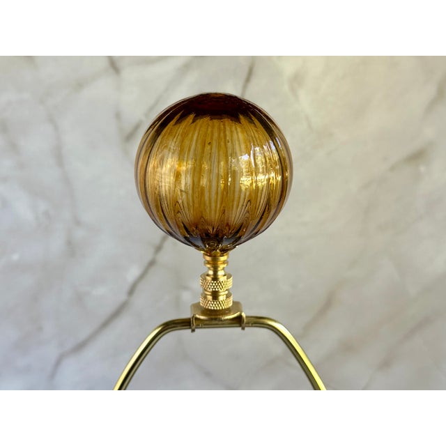 Ribbed Optic Glass Lamp Finial in Brown on Chrome Hardware For Sale - Image 4 of 6