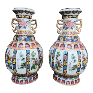 Oversized Vintage Porcelain Chinese Familie Rose Vases - a Pair