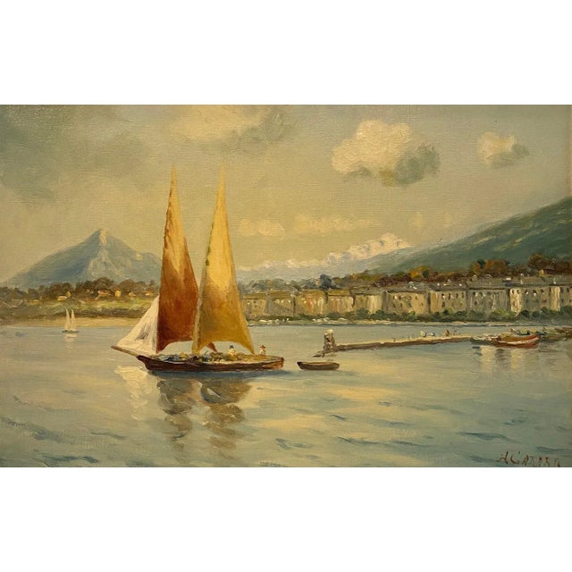 A. Carard, Sailboats on the Leman Lake, Oil on Canvas For Sale - Image 10 of 10