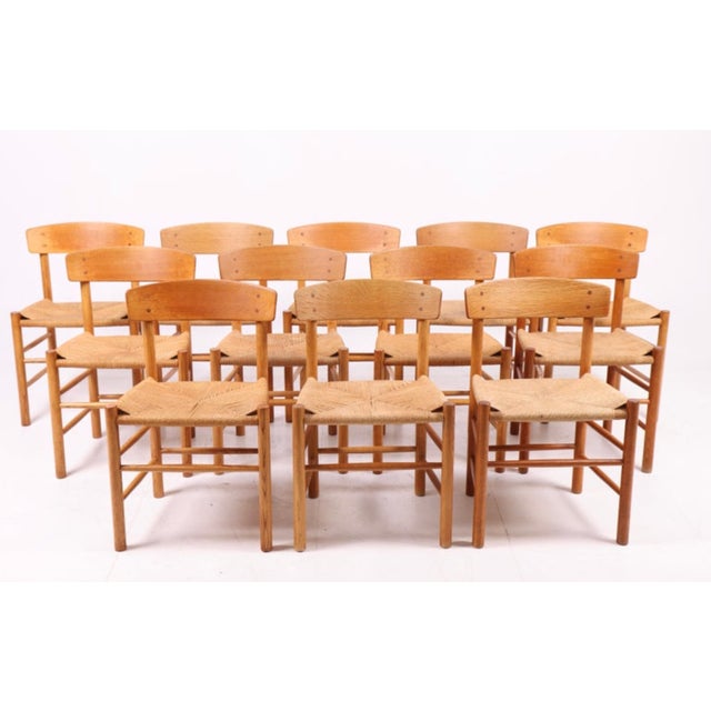Midcentury Modern Chairs in Oak and Paper Cord by Børge Mogensen for FDB, 1950, Set of 12 For Sale - Image 6 of 7