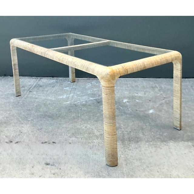 Vintage Rattan and Glass Dining Table For Sale - Image 4 of 12