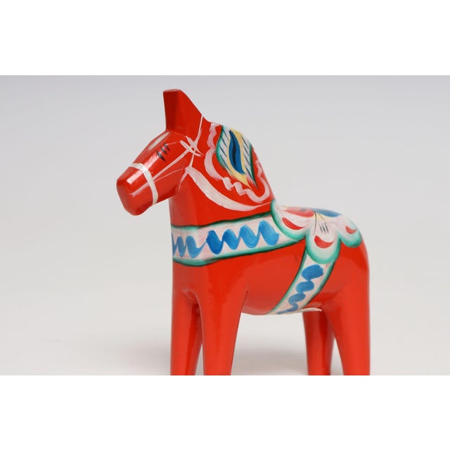 Orange Diminutive Scandinavian Modern Hand-Painted Dala Horse From Färnäs Sweden For Sale - Image 8 of 11