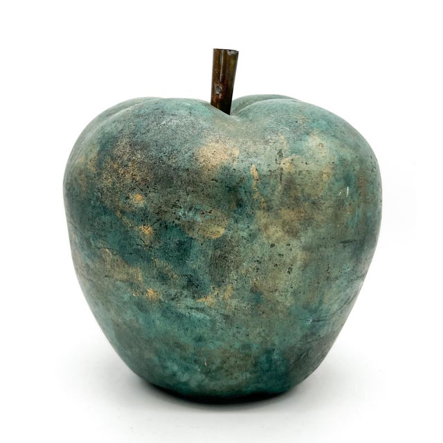 Late 20th Century Oversized Vintage Painted Terracotta Apple Sculpture With Verdigris Finish - Sculptural, European Cottage, Organic Modern For Sale - Image 5 of 14