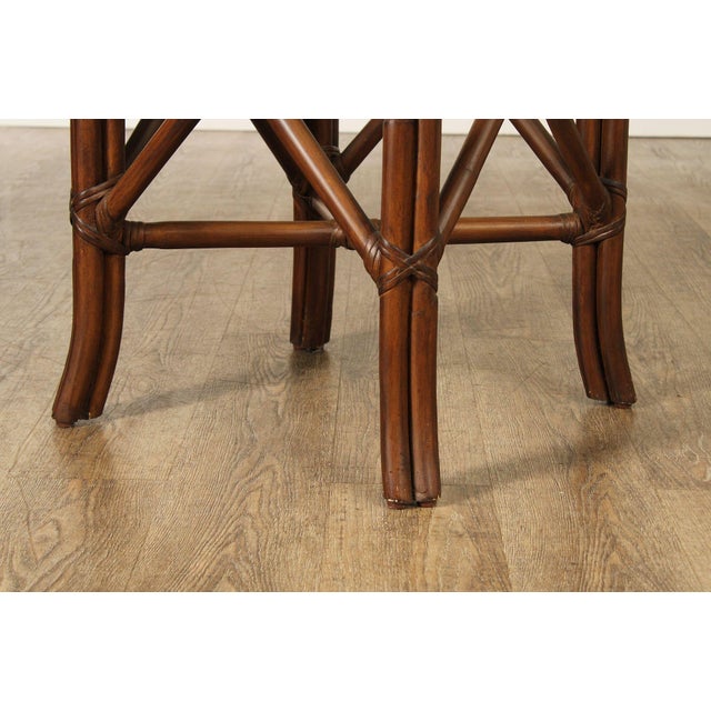 Brown Hollywood Regency Round Glass Top Rattan Dining Table For Sale - Image 8 of 17