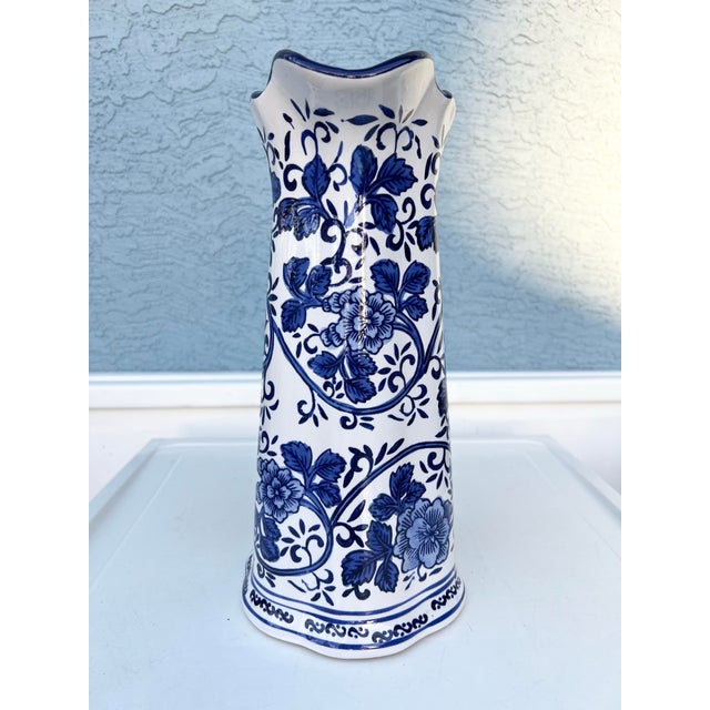 Modern Vintage Porcelain Blue & White Pitcher/ Vase For Sale - Image 3 of 7