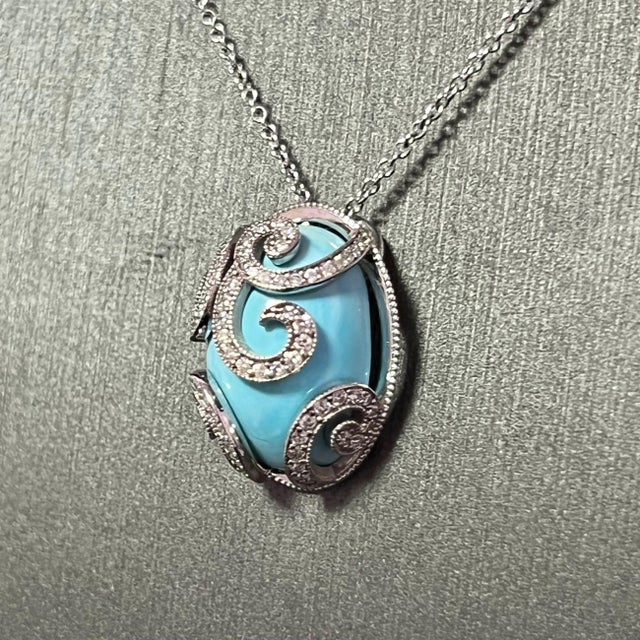Metal Natural Persian Turquoise Diamond Gold Necklace 15.32 TCW Certified For Sale - Image 7 of 12