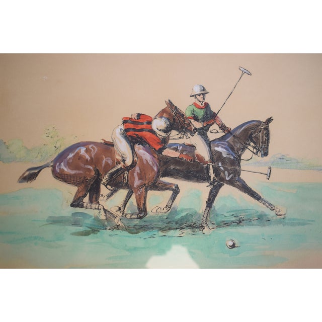 Mid 20th Century Two Polo Players Watercolour by Eugène Péchaubès (French, 1890-1967) For Sale - Image 5 of 6