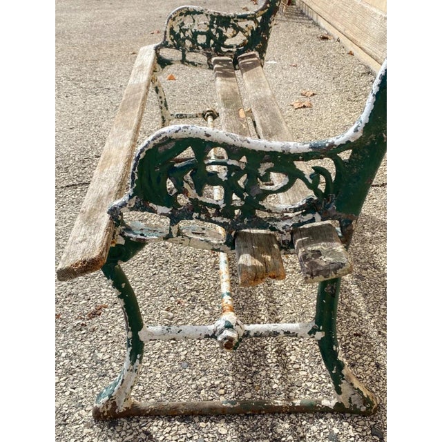 Late 19th Century Antique English Victorian Cast Iron Wooden Slat Garden Seat Patio Park Bench For Sale - Image 5 of 12