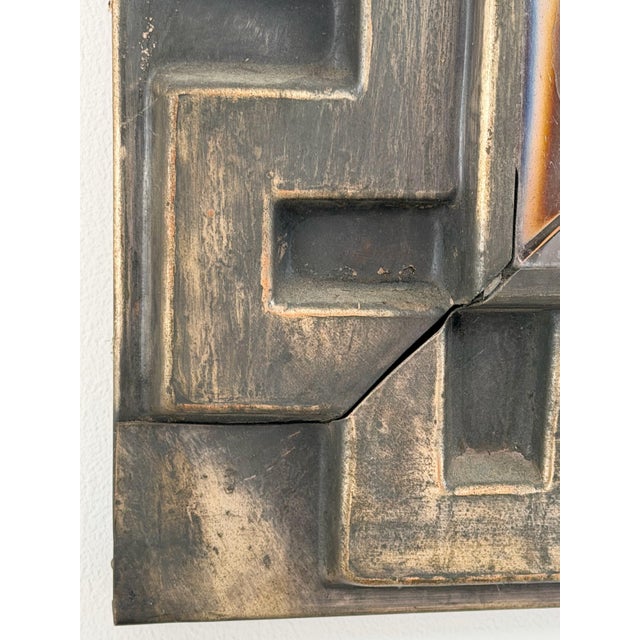 Mid Century Hammered Tin Greek Key Wall Mirror For Sale - Image 4 of 9