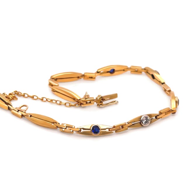 14ct Yellow Gold Sapphire and Diamond Bracelet 0.69ct 9.83g For Sale - Image 6 of 7