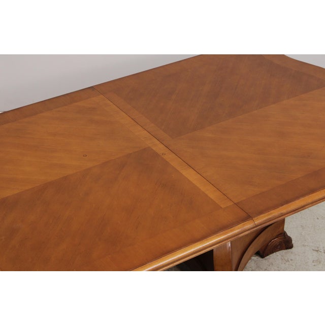 1990s Satinwood Finish Pedestal Dining Room Table W. Paw Feet For Sale - Image 5 of 18