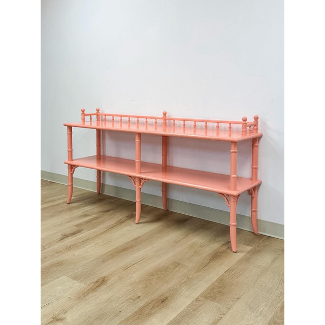 Thomasville Vintage Console Table Thomasville Allegro Style Pink Faux Bamboo Hollywood Regency For Sale - Image 4 of 14