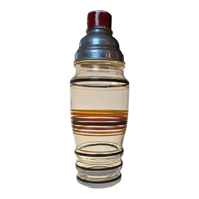Vintage Cocktail Shaker 1930s Anchor Hocking Banded For Sale