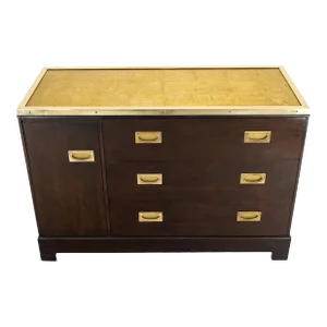Campaign Style 6 Drawers Brass Drop Pulls Mid-Century Modern Bachelor Chest