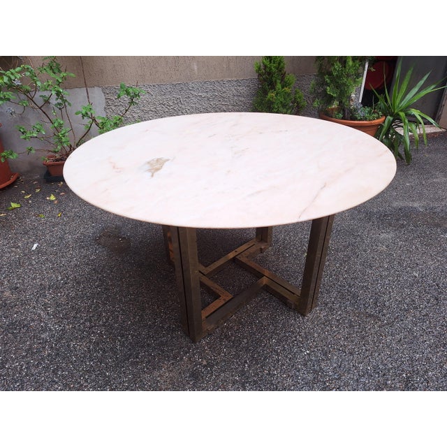 Dining Table with Brass Base and Round White Marble Top, 1960s For Sale - Image 4 of 18