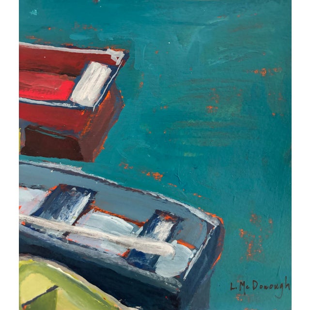Turquoise “Five Paddle Boats” Original Acrylic Painting by Linda McDonough For Sale - Image 8 of 10