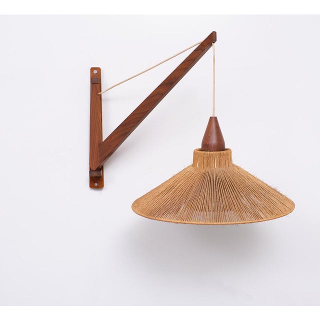 Wall Lamp in Teak and Sisal from Temde, Switzerland, 1960s For Sale - Image 9 of 9