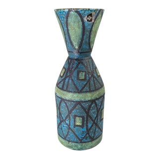 Mid-Century Italian Lava Glaze Art Pottery Vase With Geometric Design, Bitossi For Sale