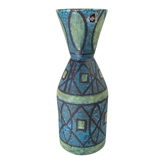 Mid-Century Italian Lava Glaze Art Pottery Vase With Geometric Design, Bitossi For Sale