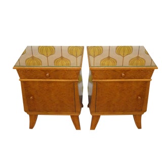 Vintage Night Cabinets with Lacquer Drawer & Door Glass Plate Nostalgia, Set of 2 For Sale
