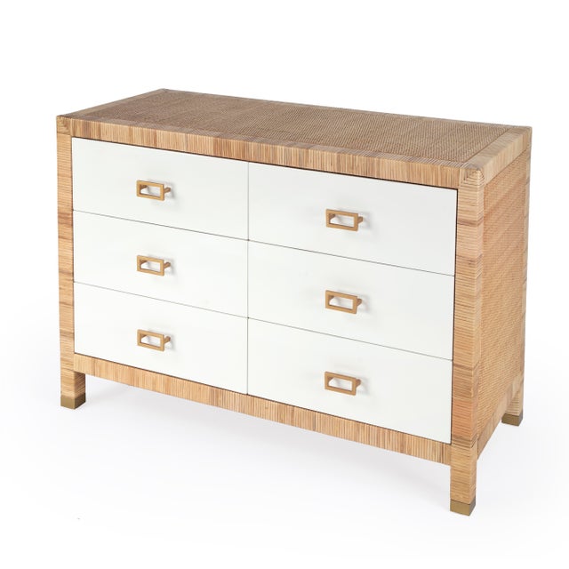 Coastal Corfu 44 in. W Rectangular Rattan 6 Drawer Double Dresser, Antique Gold For Sale - Image 3 of 11